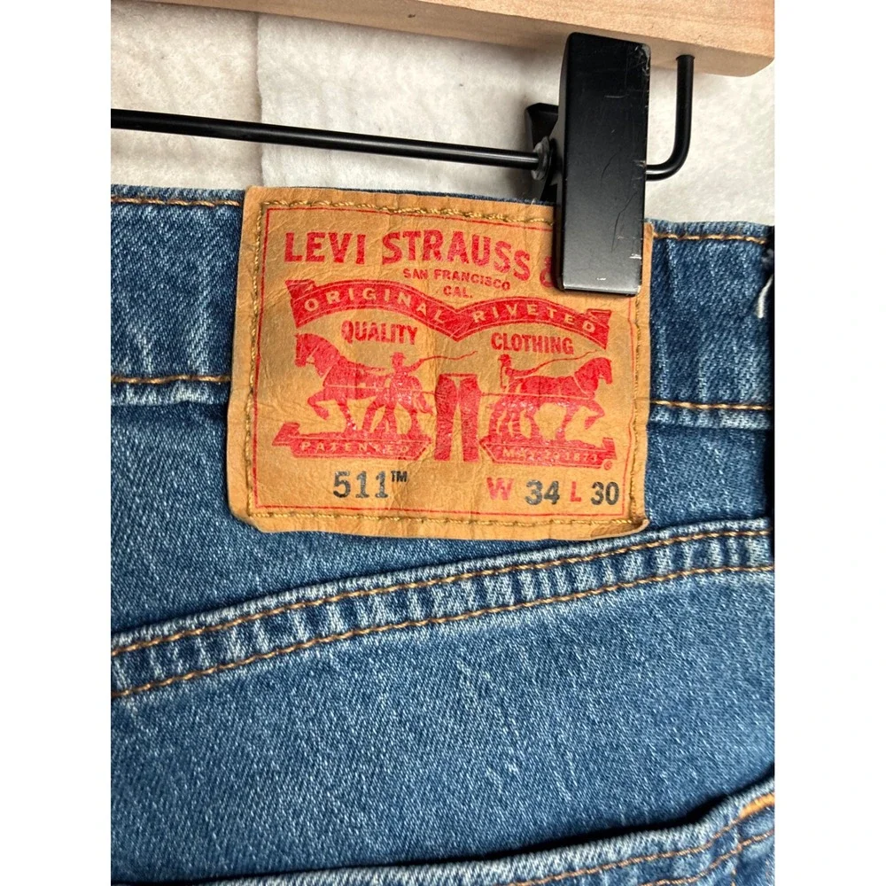 Levis 511 Slim Fit Jeans Mens 34x30 Medium Wash Blue Denim Pants 511-1322